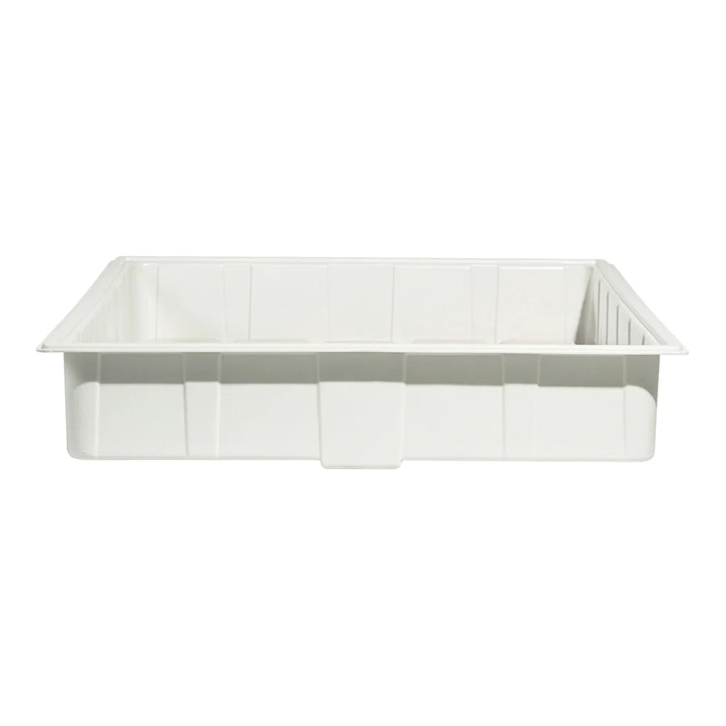 Side profile of the Botanicare ID white 3 ft x 3 ft grow tray showing rim depth
