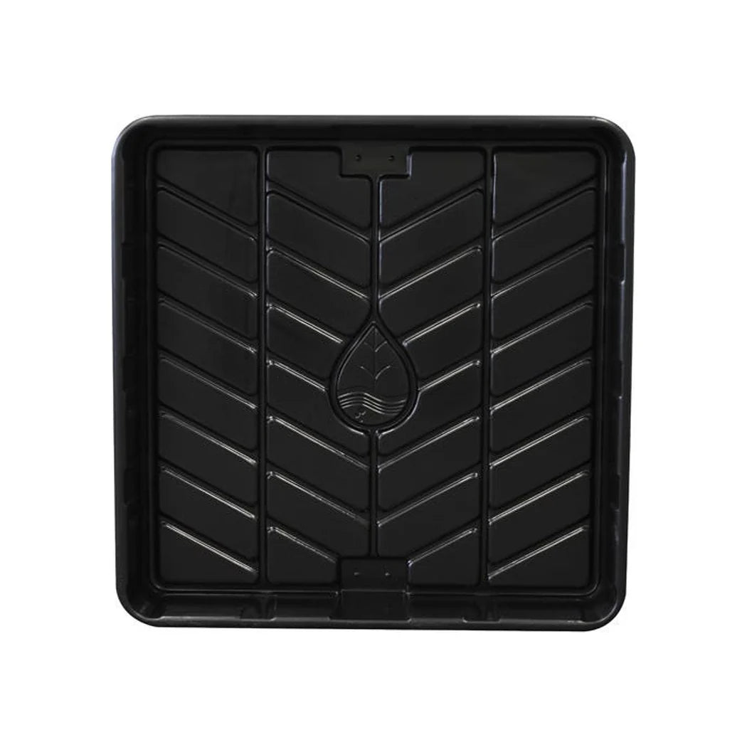 Botanicare OD black tray 3 ft x 3 ft - top view showing drain and rib pattern