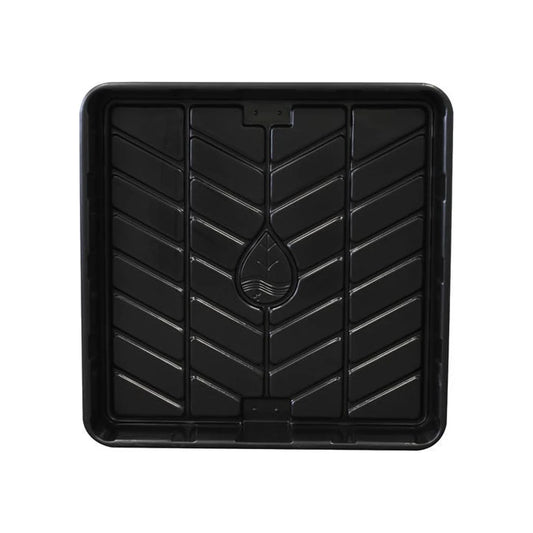 Botanicare OD black tray 3 ft x 3 ft - top view showing drain and rib pattern