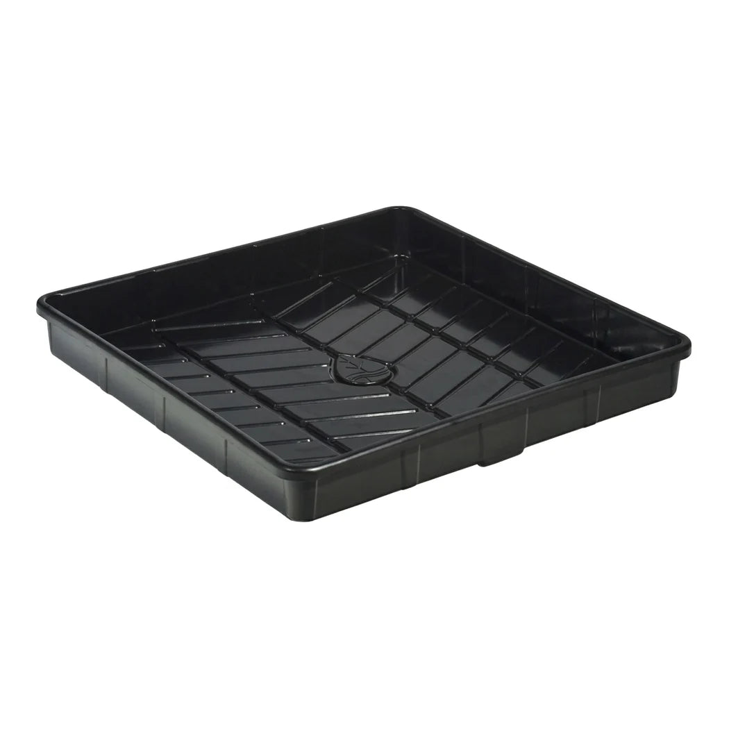 Botanicare OD black flood tray, 4 ft x 4 ft, angled view