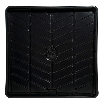 Top view of the Botanicare OD black 4 ft x 4 ft tray showing the herringbone drainage pattern
