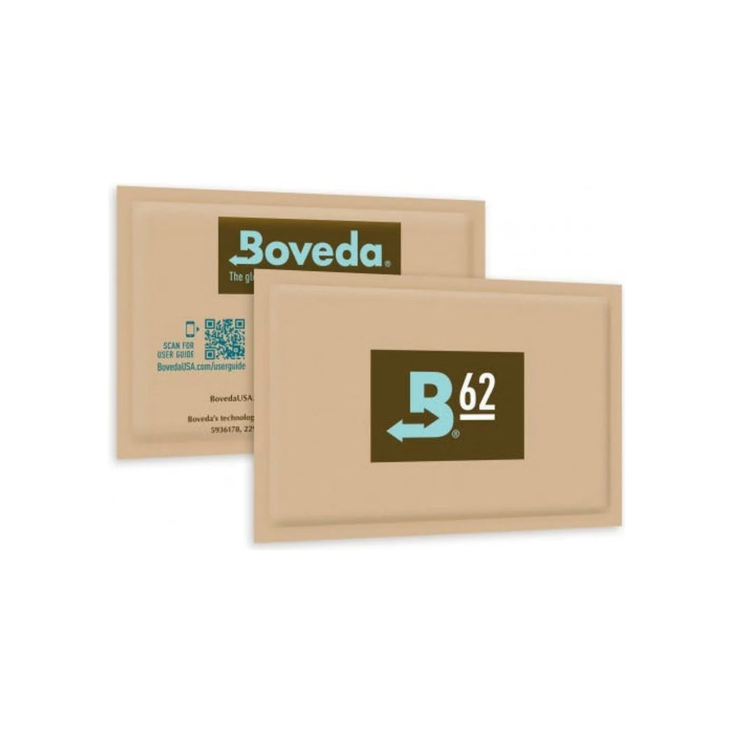 Boveda 62% 67 gram packs, front and back