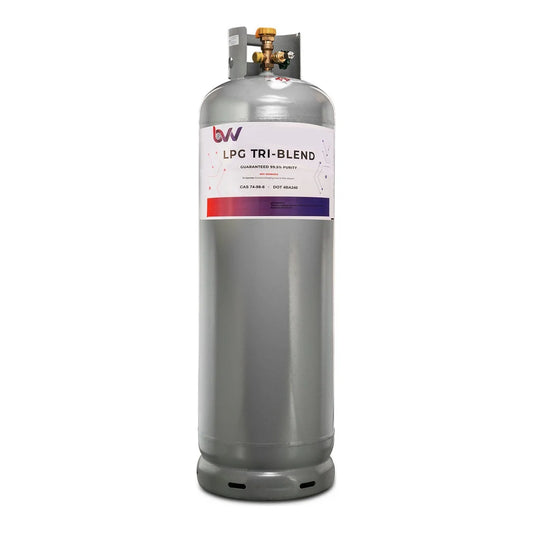 BVV 120 lb diptube tank labelled LPG Tri-Blend, 50/25/25 n-butane iso-butane propane