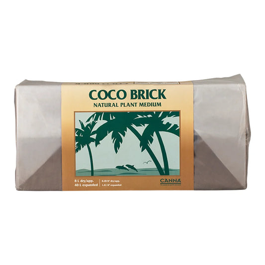 Canna Coco Brick, front view of the wrapped compressed brick