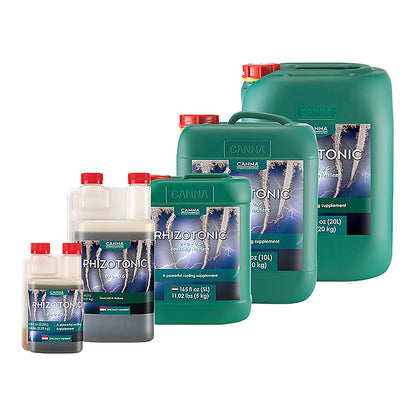 CANNA Rhizotonic 0-0-0.6 root stimulator in 250 mL, 1 L, 5 L, 10 L and 20 L containers