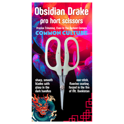 Obsidian Drake Pro Hort Scissors - Non-Stick Fluorine L-Shape Blade - Packaging