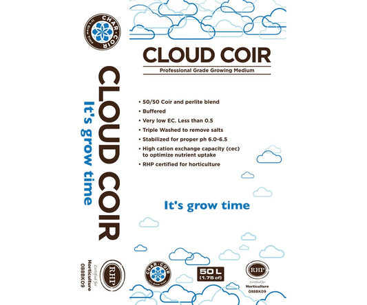 Char Coir Cloud Coir - Professional Grade 50/50 Coco Coir/Perlite Growing Medium 1.75 Cu. Ft. (80/Pallet) Front Label