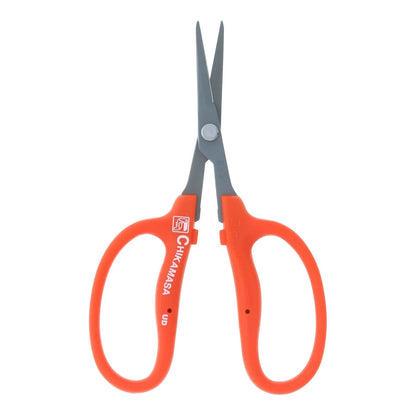 Chikamasa B-500SF straight-blade scissors with fluorine-coated stainless blade and orange grip