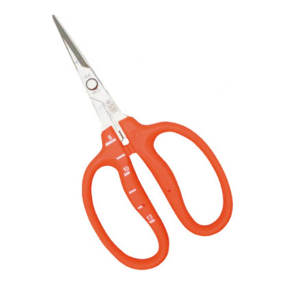 Chikamasa B-500SL slanted L-shape trimming scissors with uncoated stainless blade and orange grip