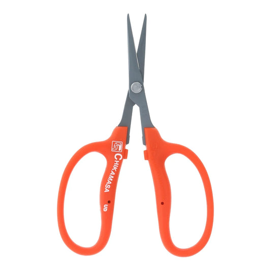 Chikamasa B-500SLF slanted trimming scissors with fluorine-coated stainless blade and orange grip