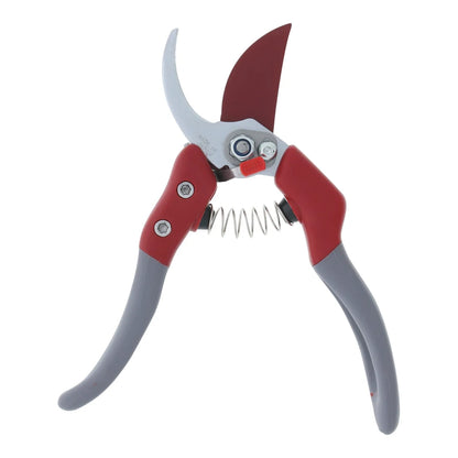 Chikamasa PS-8PLUS-R pruning shears shown open, with the lock-nut plate at the pivot