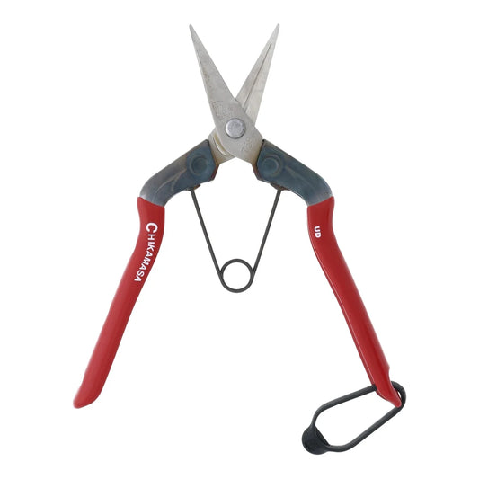 Chikamasa T-500S spring-loaded harvest shears with stainless blade and red coated steel handles