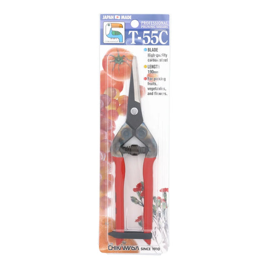 Chikamasa T-55C in its retail pack, front view showing the carbon steel picking blade