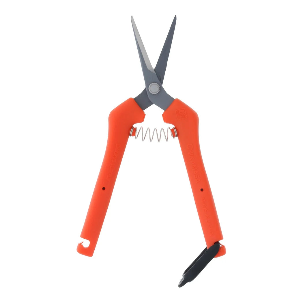 Chikamasa TP-500SRF spring-loaded curved trimming scissors with fluorine-coated stainless blade