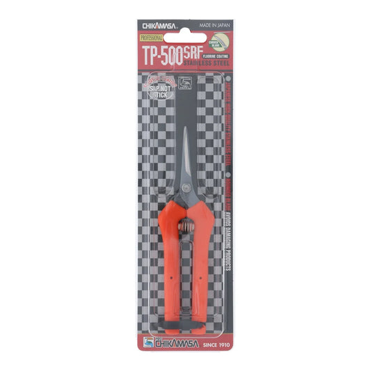 Chikamasa TP-500SRF in its retail blister pack, front view with torsion spring and curved blade