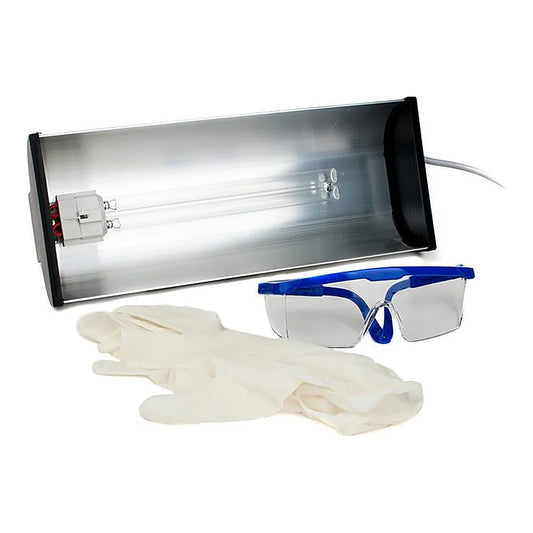 Clean Light Hobby Unit UV lamp with safety glasses and gloves