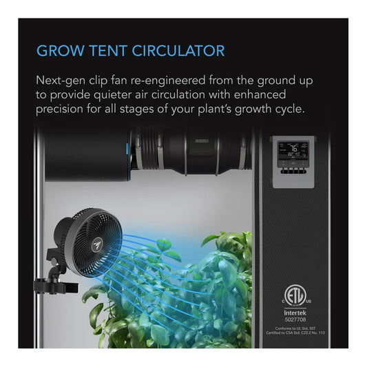 CLOUDRAY A6 clip fan shown from the side, 90 degree swivel and 55 degree tilt