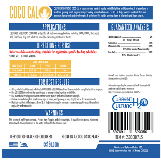 Cultured Solutions Coco Cal 55 GAL Back Label