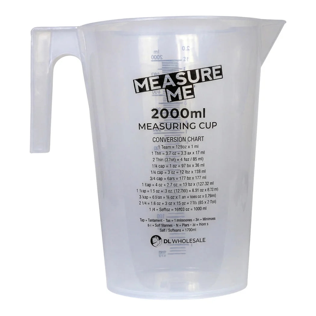 [DLW-GMC] Gro1 Measure Me 2000ml translucent plastic measuring cup, label view