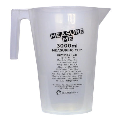 [DLW-GMC] Gro1 Measure Me 3000ml measuring cup front view with conversion chart