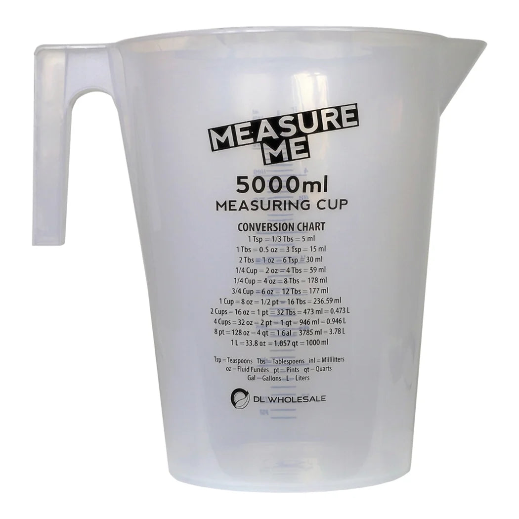 [DLW-GMC] DL Wholesale Measure Me 5000ml measuring cup front view with conversion chart