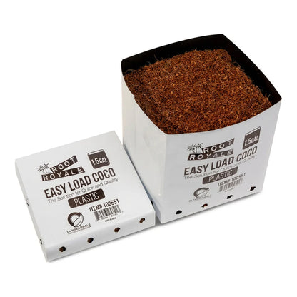 [DLW-GMC] Root Royale Easy Load Coco 1.5 gallon bag shown compressed and expanded