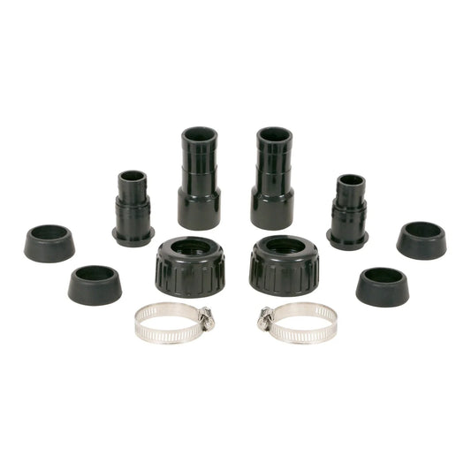 EcoPlus commercial grade chiller fitting kit, 1 inch barbed fittings, threaded nuts, grommets and hose clamps