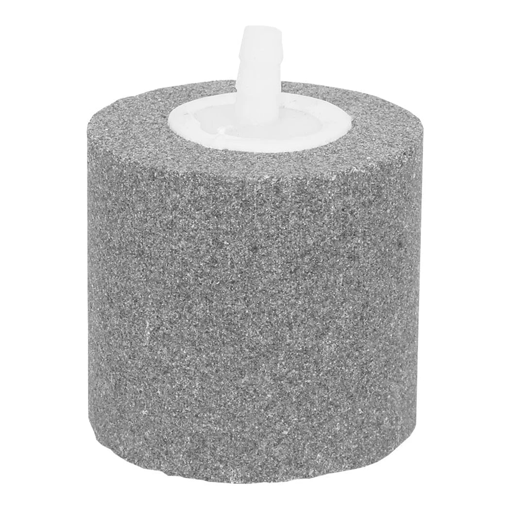 EcoPlus medium round air stone, grey cylinder with white collar and barbed air inlet