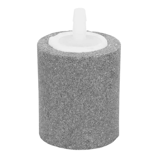 EcoPlus small round air stone, short grey cylinder with white collar and barbed air inlet