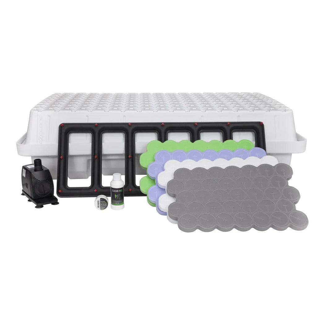 EZ-Clone Low Pro 128 white cloner with lid, reservoir, spray manifold, pump and collars
