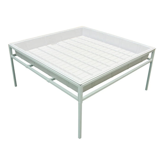 Fast Fit 4 ft by 4 ft white steel tray stand with grow tray fitted