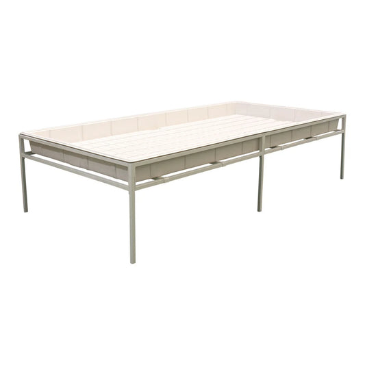 Fast Fit 4 ft by 8 ft white steel tray stand with grow tray fitted
