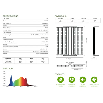 FloraFlex DLC 1200W 6-BAR LED | 120V