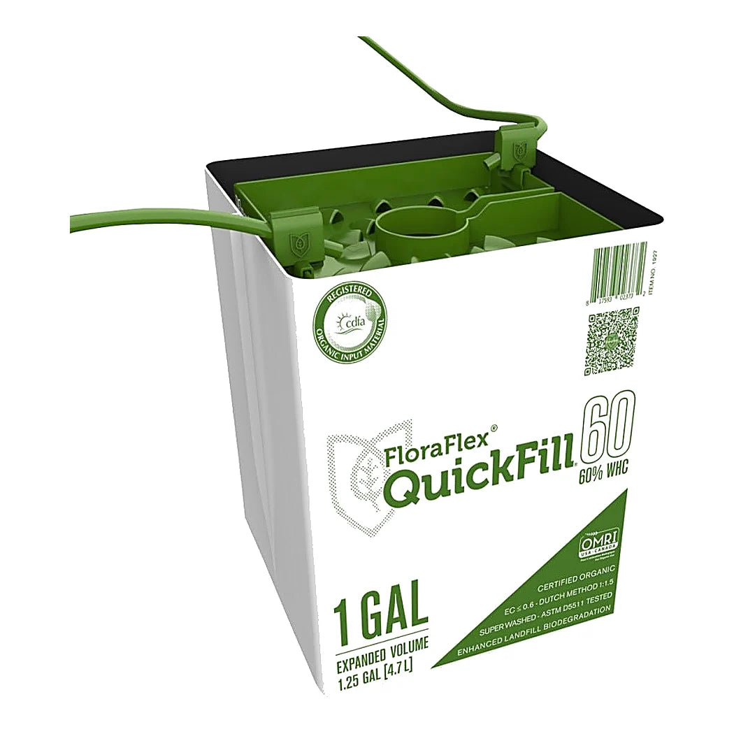 FloraFlex QuickFill 1 gallon bag with drip stake fitted