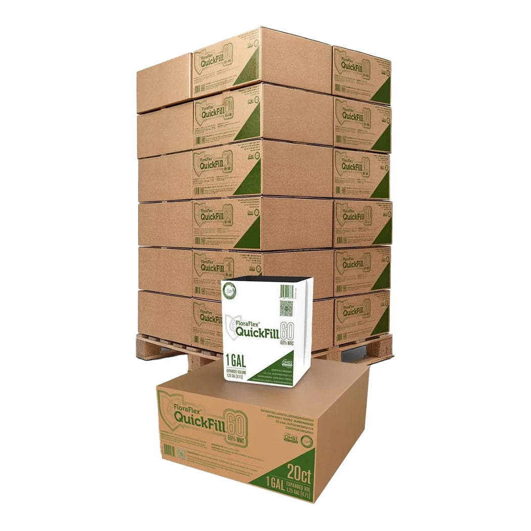 FloraFlex QuickFill 1 gallon 60% WHC coco bags, pallet of cased blocks