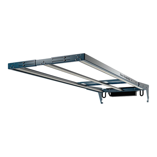 Fluence RAZRx LED grow light shown in perspective, 52 inch bar with adjustable width