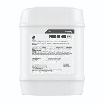Botanicare Pure Blend Pro Soil 1.5-4-5 -- 5-Gallon Back of Bottle