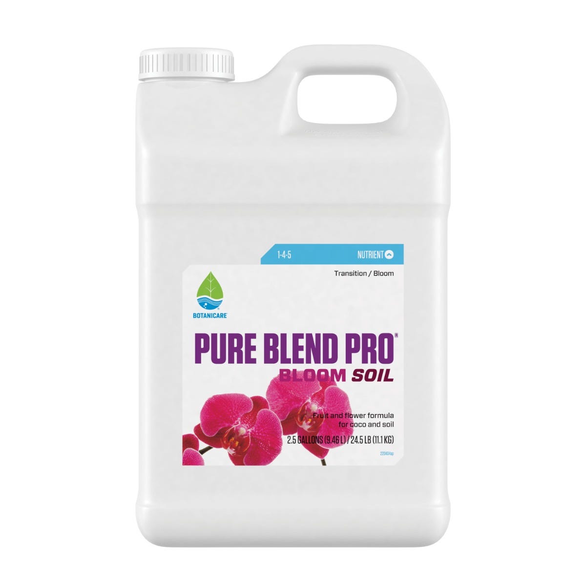 Botanicare Pure Blend Pro Soil 1.5-4-5 --2.5-Gallon Front of Bottle