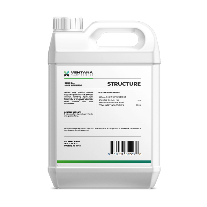 Ventana Plant Science - Structure (Silica) - 5-Gallon (2 X 2.5 Gals) Back of Bottle