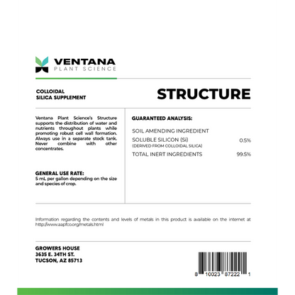 Ventana Plant Science - Structure (Silica) - 5-Gallon (2 X 2.5 Gals) Back Label