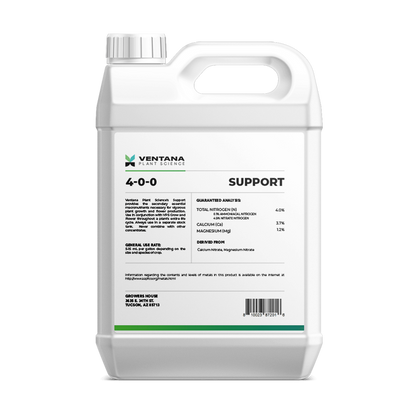 Ventana Plant Science - Support 4-0-0 (Cal-Mag + Secondary Macros) - 1-Quart Back of Bottle