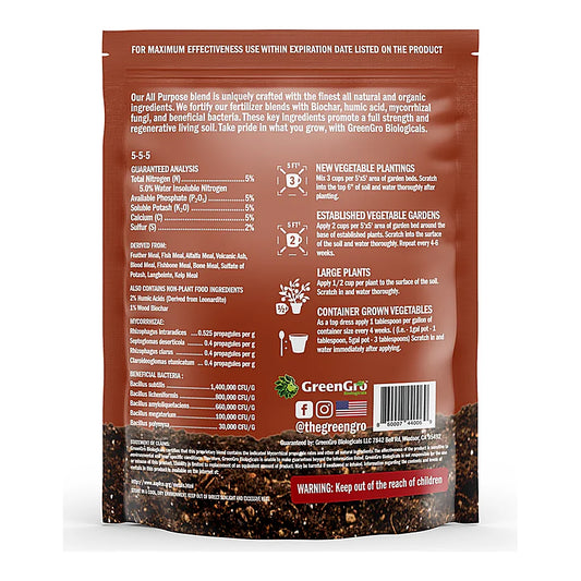 GreenGro All Purpose Fertilizer - pouch, reverse