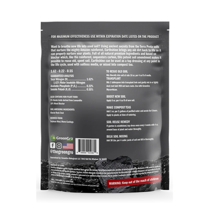 GreenGro Earthshine Biochar 2 LB (8/Case) Back Label