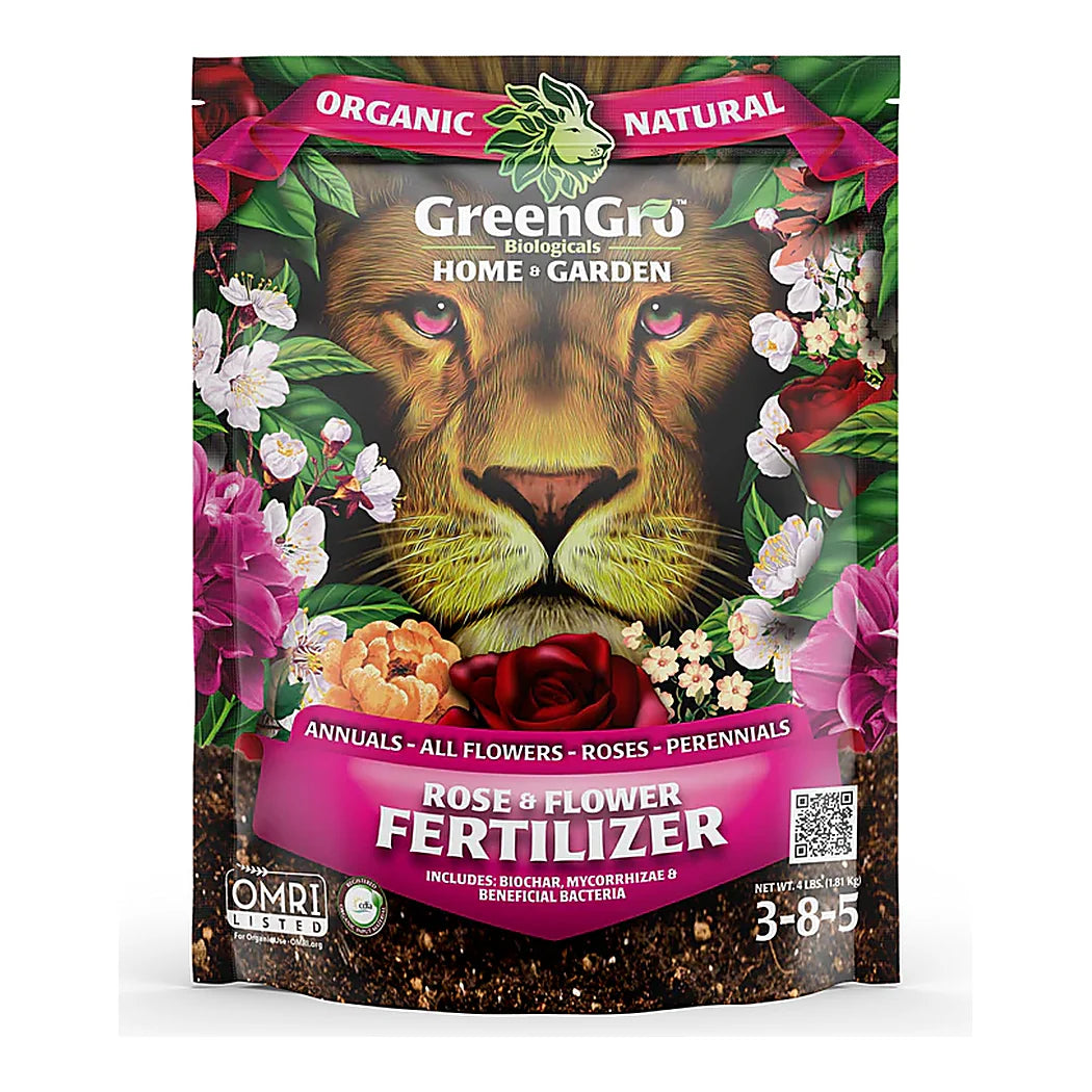 GreenGro Biologicals Rose & Flower Fertilizer - Rose and Flower 3-8-5, 4 lb pouch
