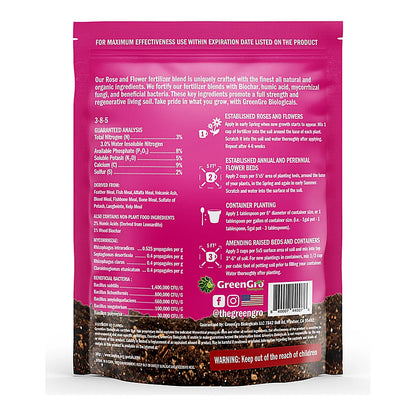 GreenGro Biologicals Rose & Flower Fertilizer - pouch, reverse