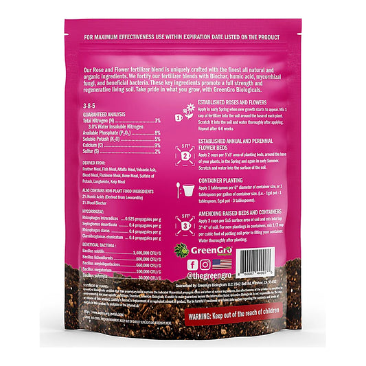 GreenGro Biologicals Rose & Flower Fertilizer - pouch, reverse