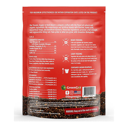 GreenGro Tomato, Veggie & Herb Fertilizer - pouch, reverse
