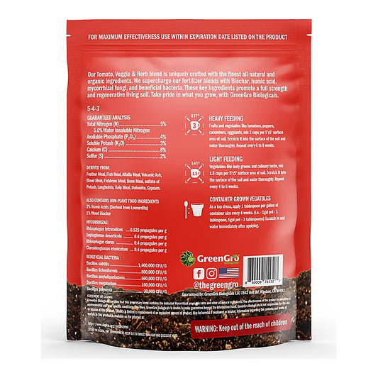 GreenGro Tomato, Veggie & Herb Fertilizer - pouch, reverse
