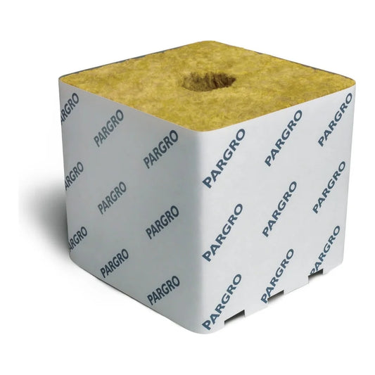 Grodan ParGro Biggie 6 x 6 x 6 in stone wool block, wrapped with planting hole