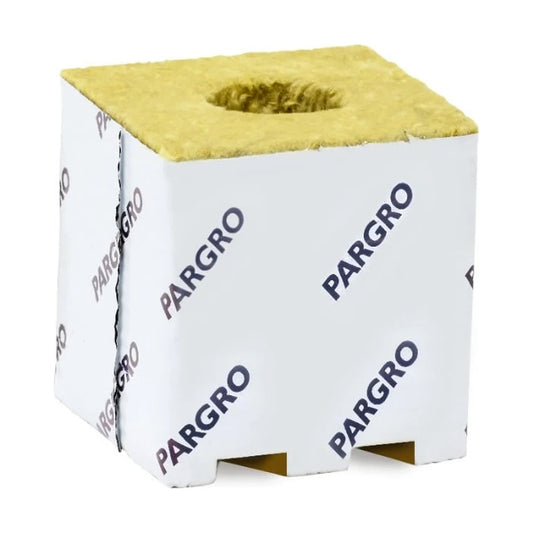 Grodan ParGro 4 x 4 x 4 in stone wool block with planting hole, diagonal view